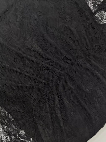 Sarah Express Women's Lace Sheer Mock Neck Long Sleeve Maxi Dress