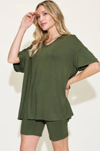 Women's Plus Size V-Neck T-Shirt & Shorts Lounge Set | Fast Shipping
