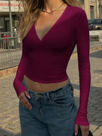 Sarah Express Women's V-Neck Long Sleeve Fitted T-Shirt