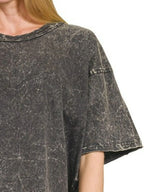 Sarah Express Women’s Oversized Acid Wash Cropped T-Shirt with Raw Hem