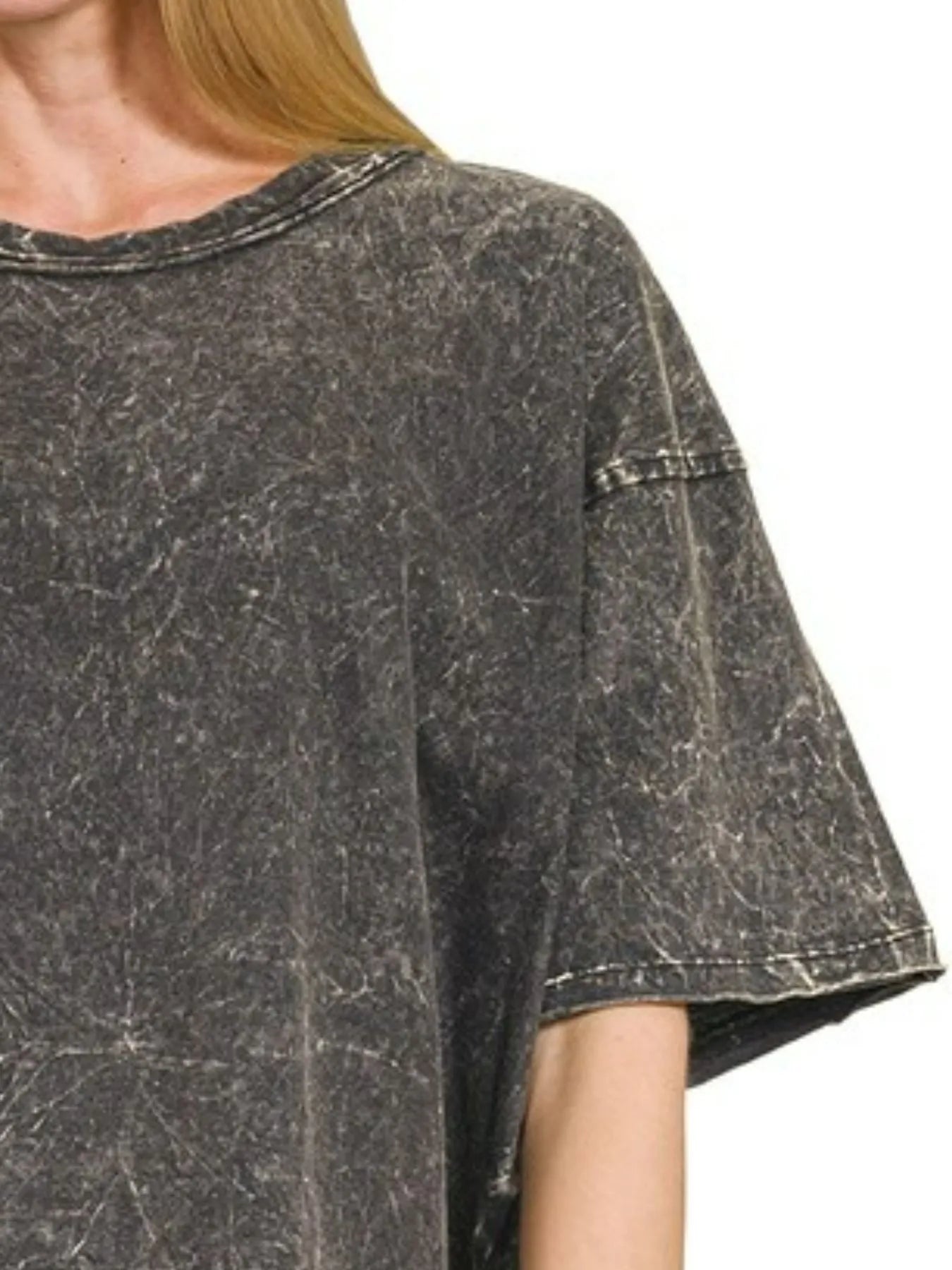 Sarah Express Women’s Oversized Acid Wash Cropped T-Shirt with Raw Hem