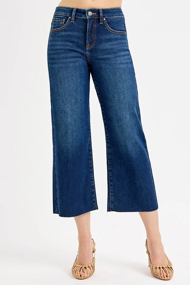 Sarah Express Women’s Plus Size Tummy Control Cropped Wide Leg Jeans
