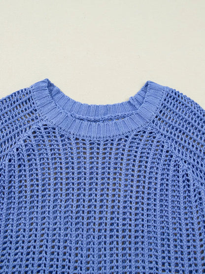 Sarah Express Women's Plus Size Open Knit Bow Tie Short Sleeve Sweater