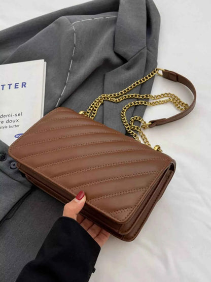 Sarah Express Women's Quilted Flap Chain Shoulder Bag - Small PU Leather Crossbody Purse