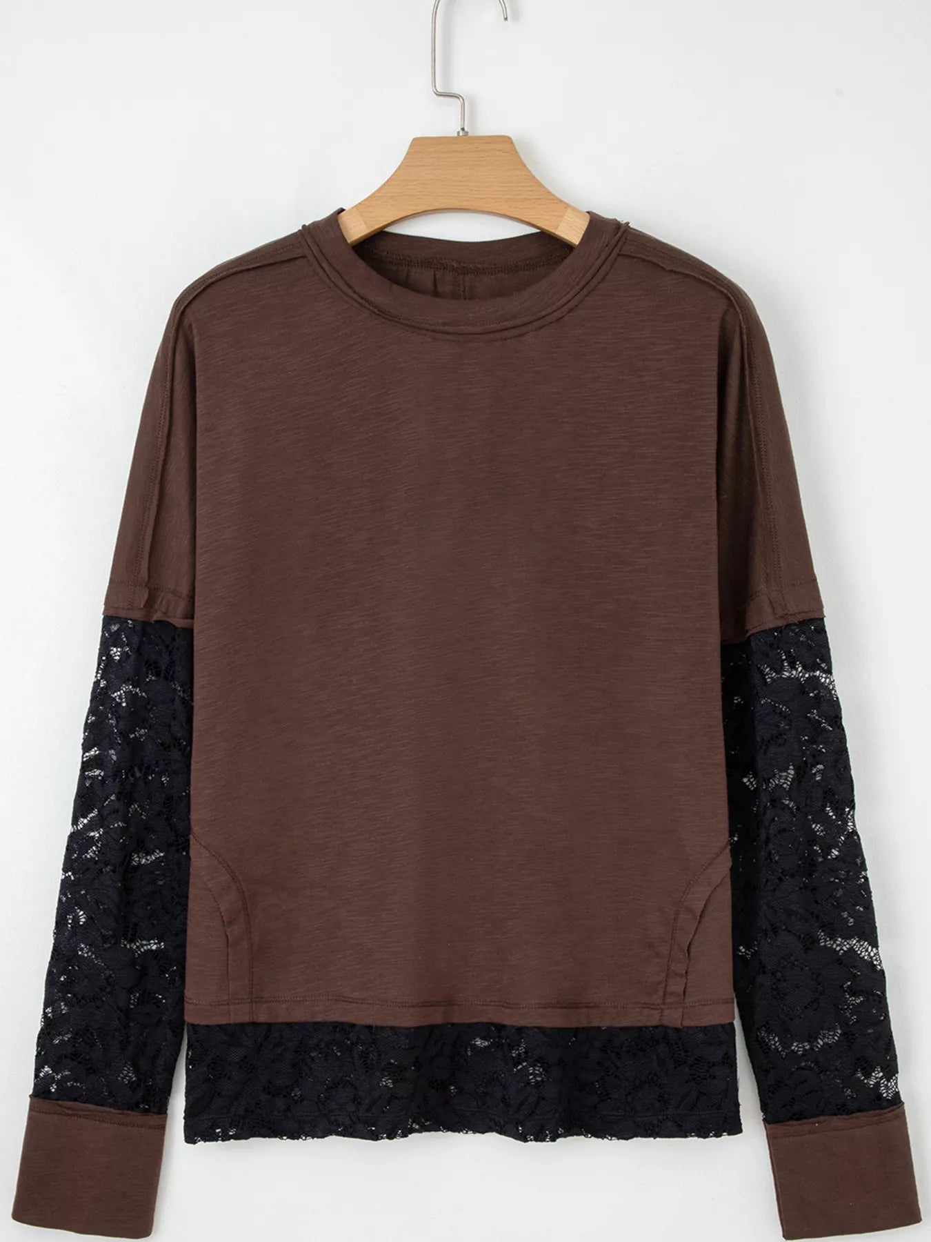 Sarah Express Women's Sheer Lace Patchwork Casual Long Sleeve Top