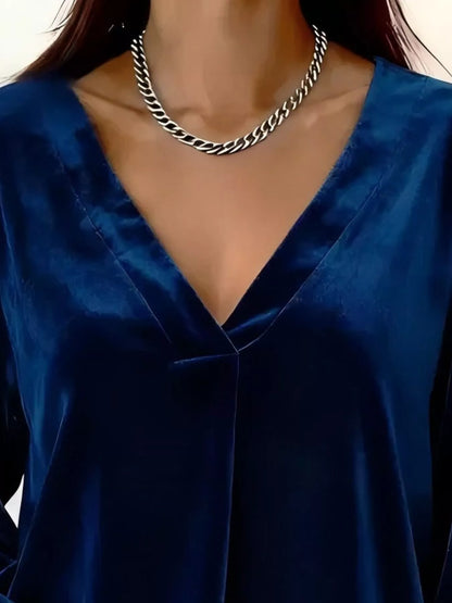 Sarah Express Women's Velvet V-Neck Long Sleeve Blouse Plus Size