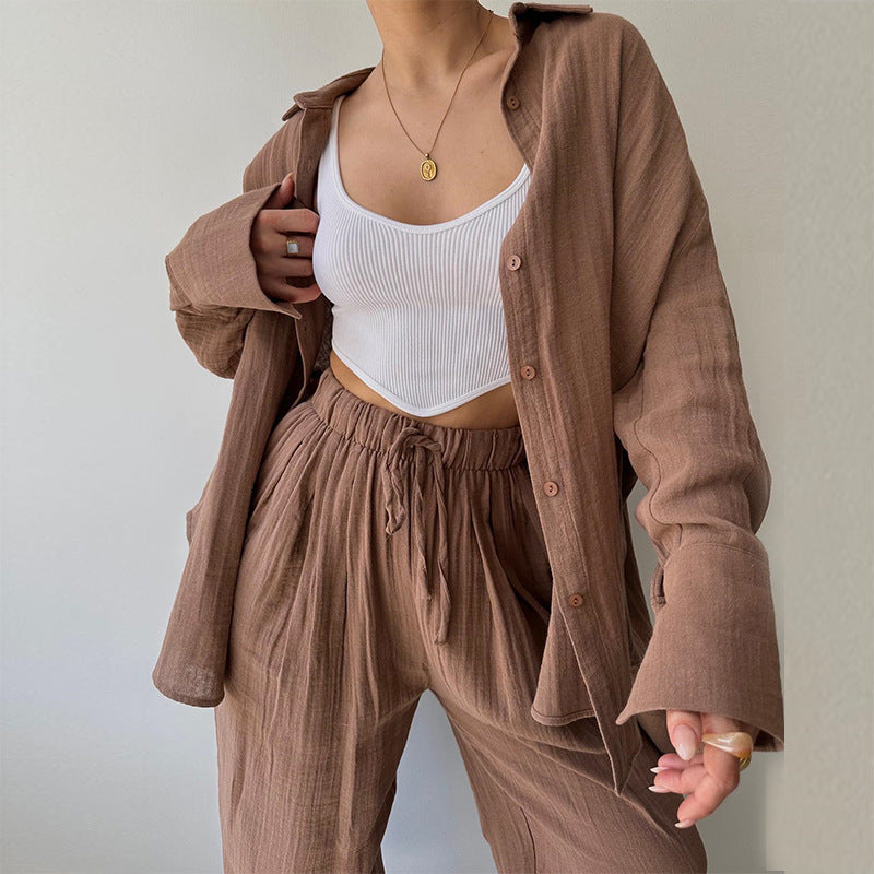 Sarah Express Two Piece Matching Set Lapel Shirt Trousers Suit Women's Long Sleeve Casual Workwear