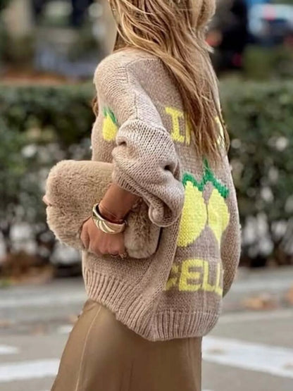 Sarah Express Women's Lemon Button Up Knit Cardigan