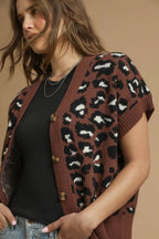 Sarah Express Women’s Leopard Print Knit Cardigan Button-Down Casual All-Season