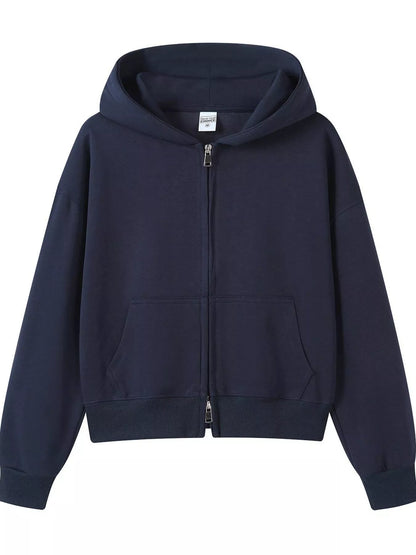 Sarah Express Women's Casual Zip-Up Long Sleeve Hoodie Plus Size Navy