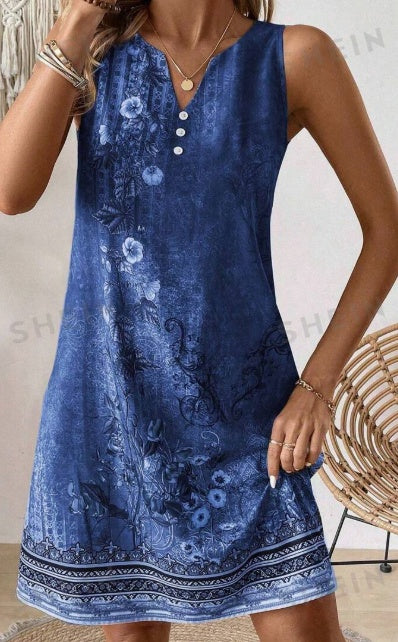 Sarah Express Women's Floral Print V-Neck Maxi Dress Sleeveless Summer Vacation Dress with Slit