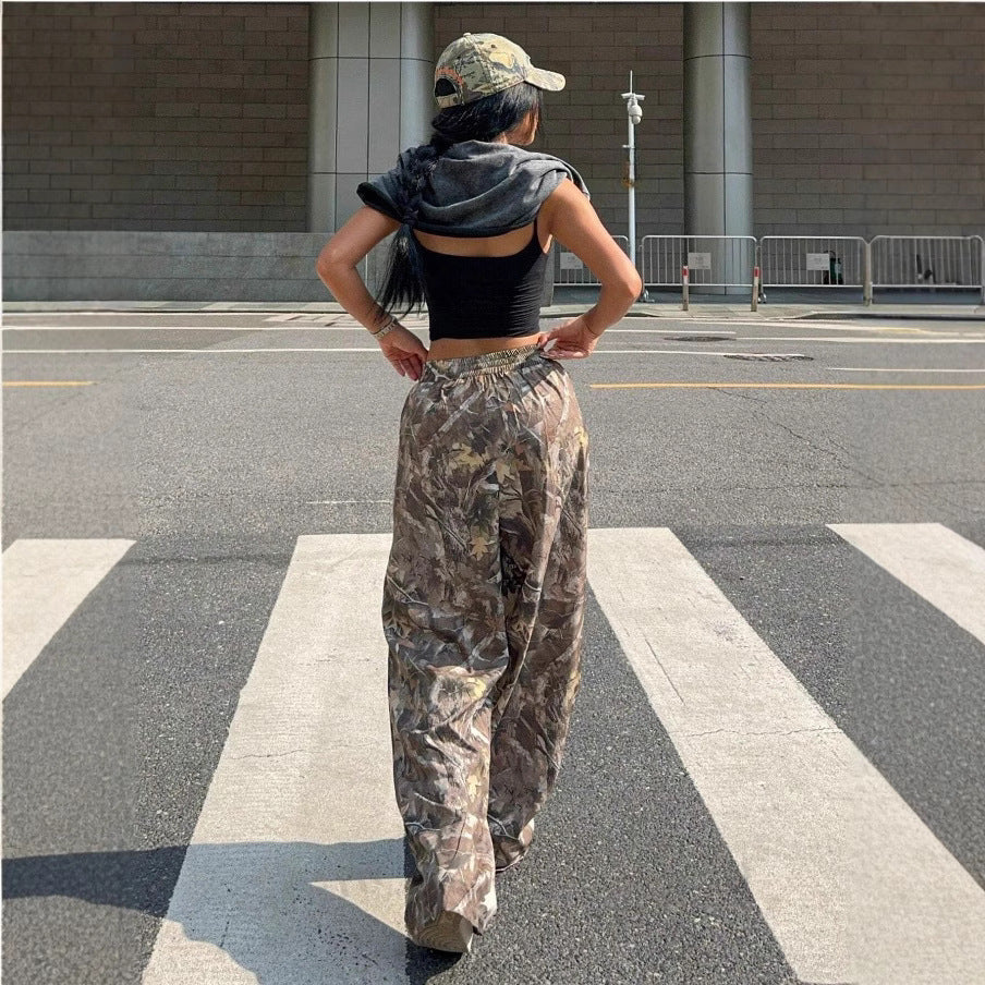 Sarah Express Women's Camo Cargo Pants Y2K - High Waist Baggy Multi-Pocket Hip-Hop Street Style