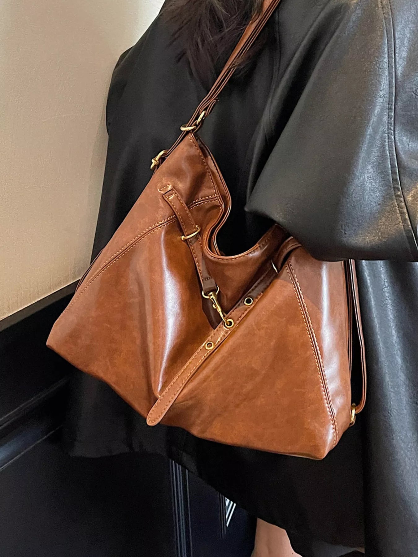 Sarah Express Women's Vintage Leather Crossbody Bag - Large PU Leather Shoulder Bag