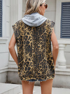 Sarah Express Women's Leopard Button Up Denim Vest