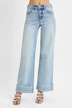 Sarah Express Women’s Plus Size Tummy Control High Rise Ankle Jeans with Wide Cuff
