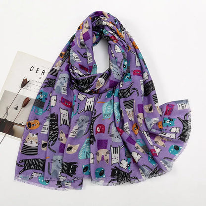 Sarah Express Women's Cat Print Lightweight Scarf Lilac One Size