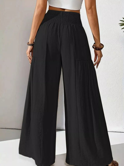 Sarah Express Women's Smocked Waist Wide Leg Pants
