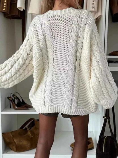 Sarah Express Women's Cable Knit Oversized Sweater Round Neck Long Sleeve Pullover