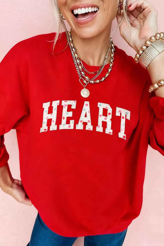 Sarah Express Women's Heart Embroidered Valentine Sweatshirt - Graphic Patched Pullover Scarlet