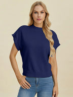 Sarah Express Women’s Plus Size Short Sleeve Mock Neck Viscose Sweater
