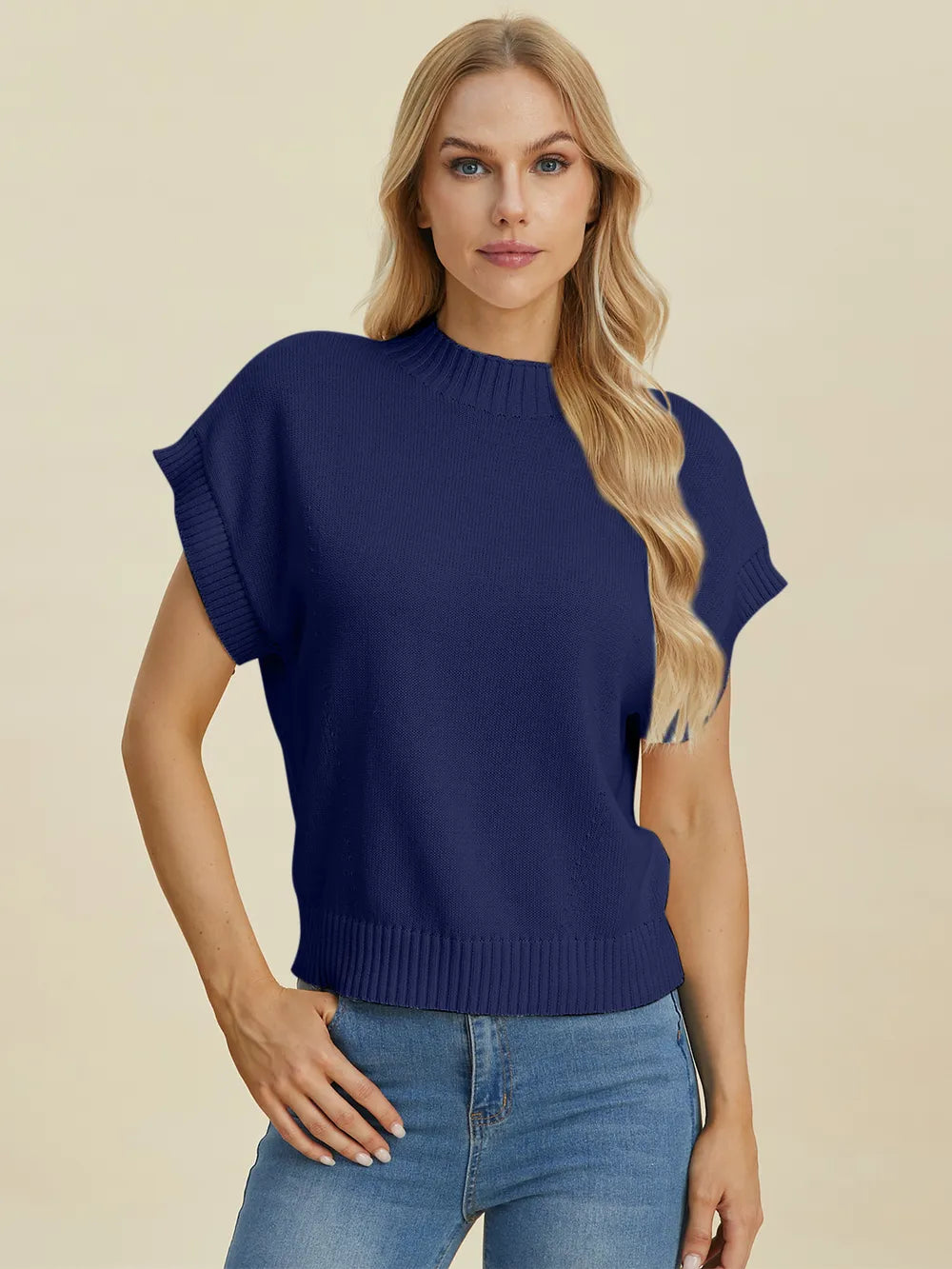 Sarah Express Women’s Plus Size Short Sleeve Mock Neck Viscose Sweater
