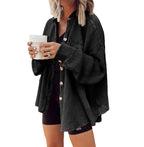 Sarah Express Patchwork Irregular Shirt Jacket Loose Fit Long Sleeve Acrylic Outerwear