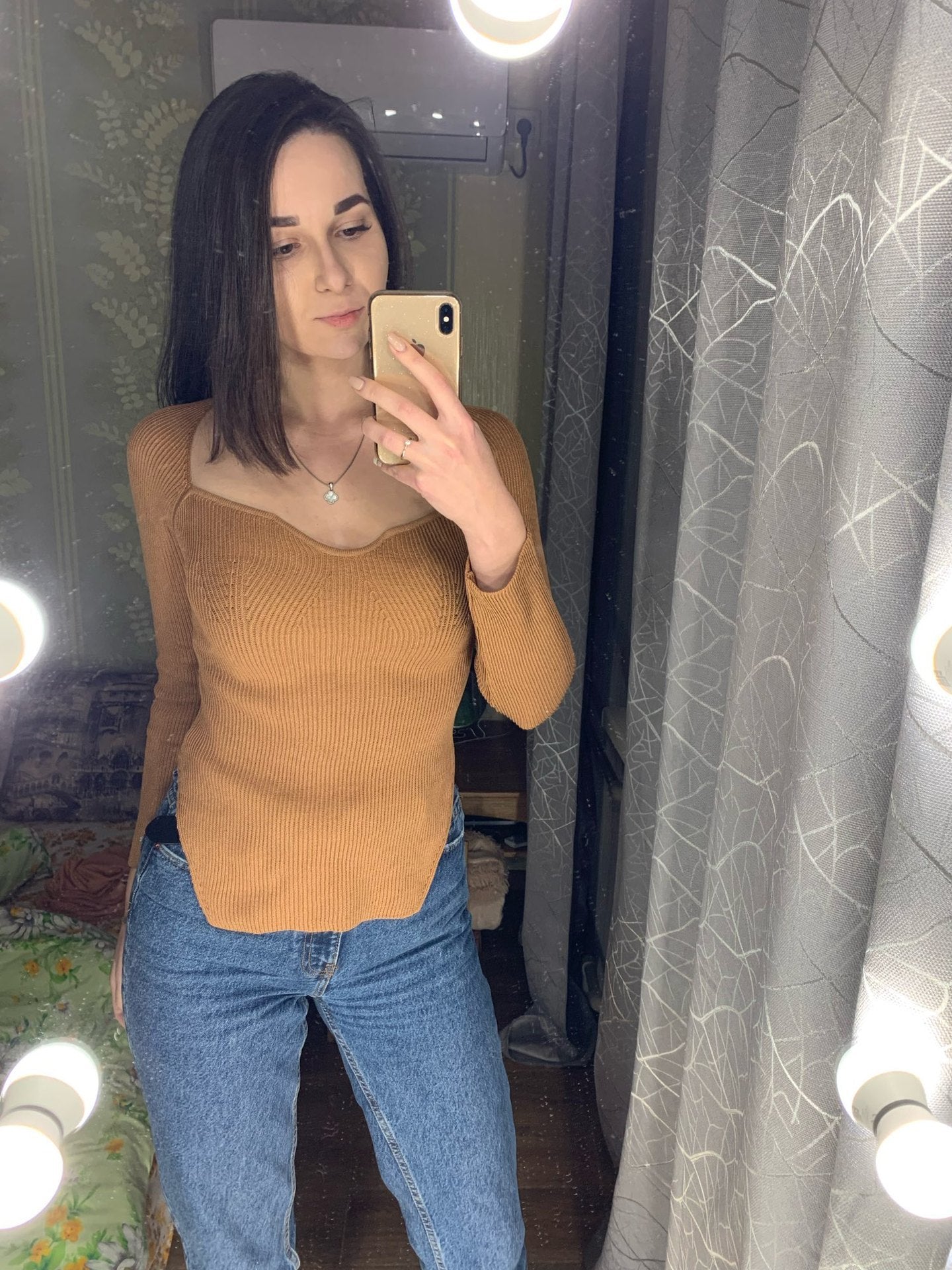 Sarah Express Women's Off-Shoulder Pullover Sweater - Long Sleeve Knit Top Turmeric