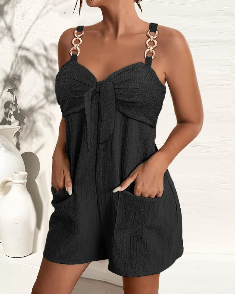Sarah Express High Waist Sleeveless Romper Jumpsuit Metal Strap Pockets