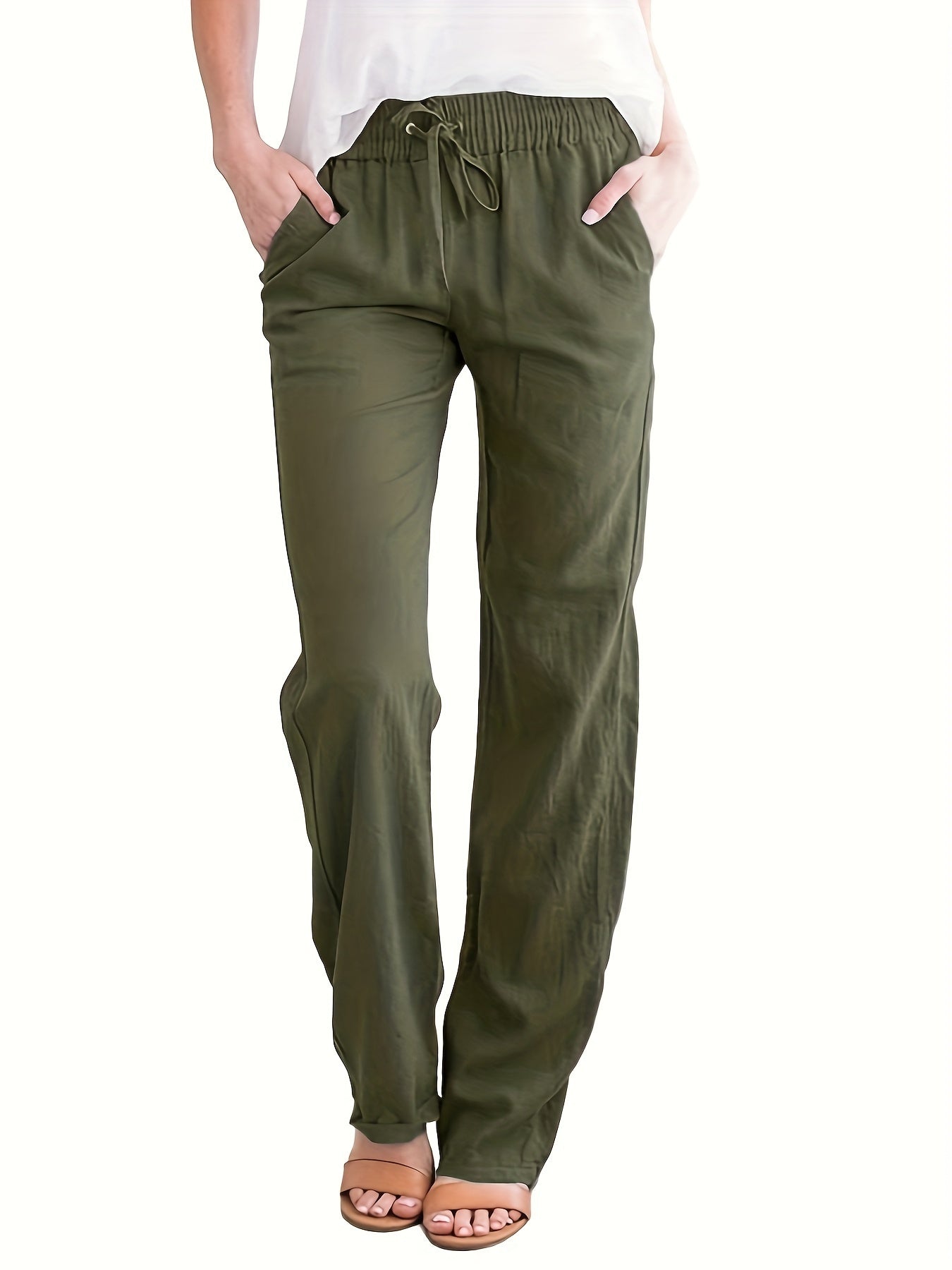 Sarah Express Women's Elastic Waist Loose Straight Leg Casual Trousers