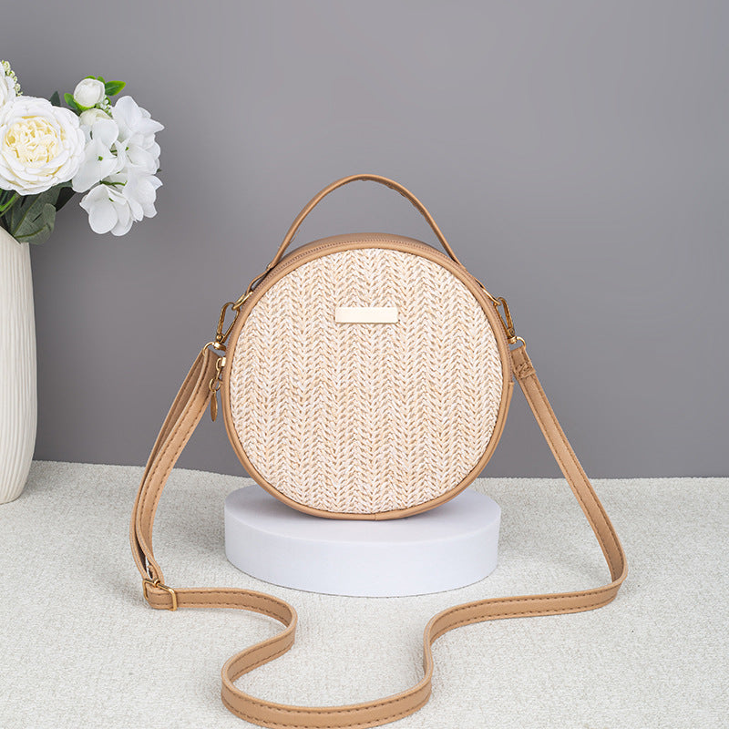 Sarah Express Woven Straw Round Bag Apricot