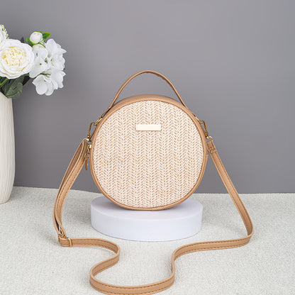 Sarah Express Woven Straw Round Bag Apricot