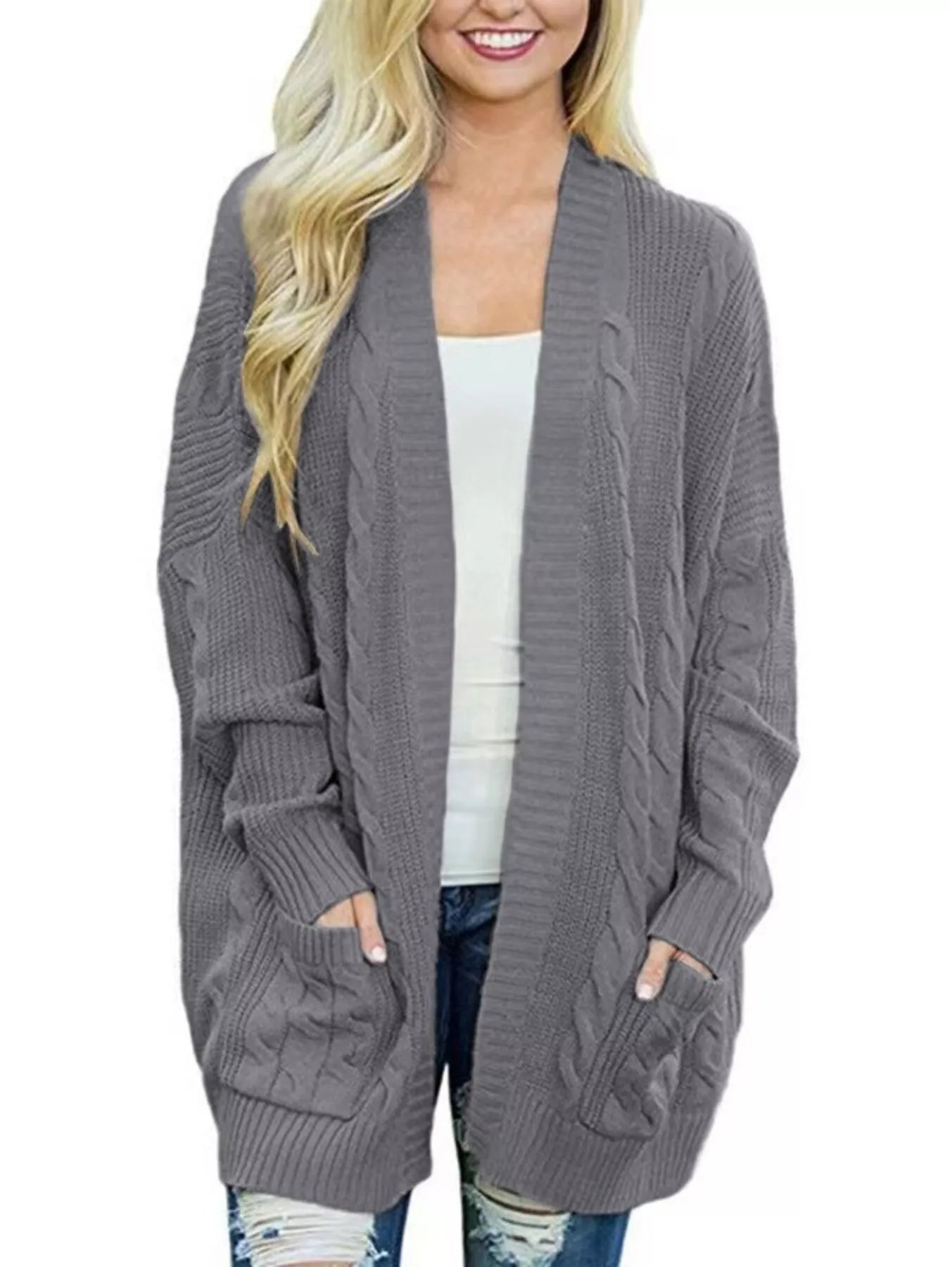 Sarah Express Women's Chunky Knit Open Front Cardigan - Cozy Oversized Plus Size Sweater Dark Gray