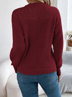Sarah Express Women's Openwork Round Neck Long Sleeve Sweater