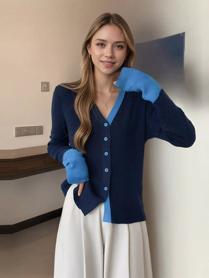 Sarah Express Women's Contrast Trim Ribbed Knit Cardigan