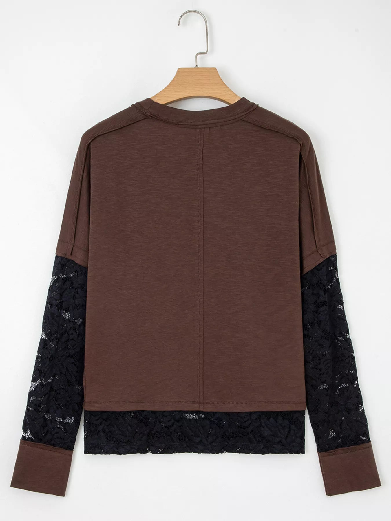 Sarah Express Women's Sheer Lace Patchwork Casual Long Sleeve Top