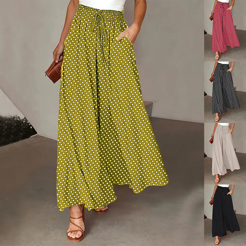 Sarah Express Women's Polka Dot Wide-Leg Pants Elastic Waist Loose Fit Casual Trousers