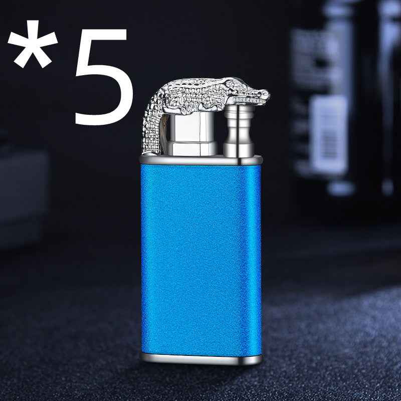 Sarah Express Blue Flame Metal Lighter - Windproof Butane Lighter with Dolphin Dragon Design Blue Scrub Crocodile bk872 5PCS