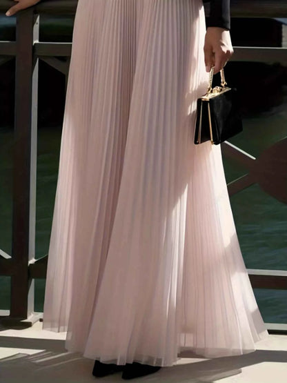 Sarah Express Women's Pleated Maxi Skirt - Elegant High Waist Long Skirt
