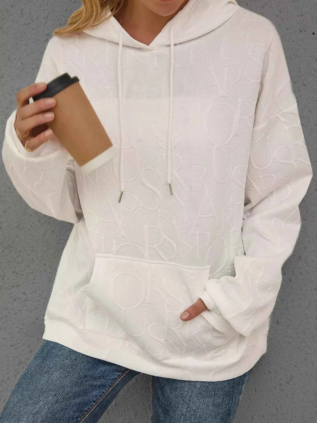 Sarah Express Women's Embossed Lettering Casual Hoodie Plus Size