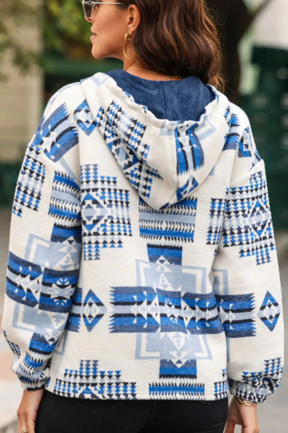 Sarah Express Women's Geometric Quarter Zip Long Sleeve Hoodie