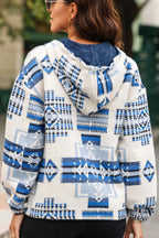 Sarah Express Women's Geometric Quarter Zip Long Sleeve Hoodie