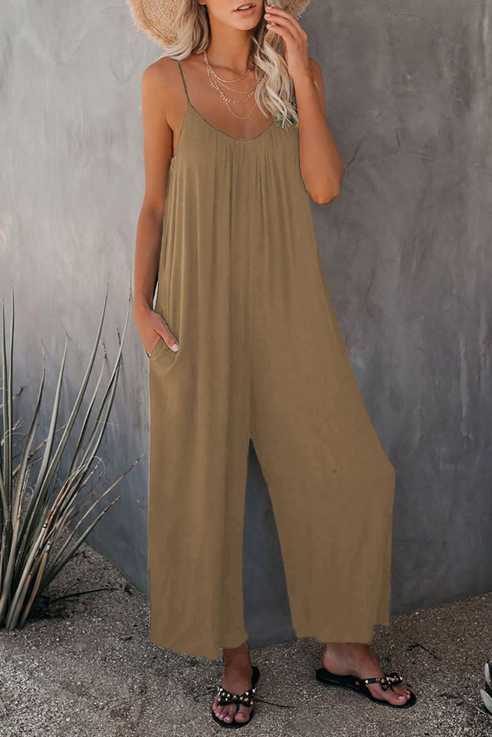 Women's Sleeveless Jumpsuit with Pockets - Casual Loose Fit Romper