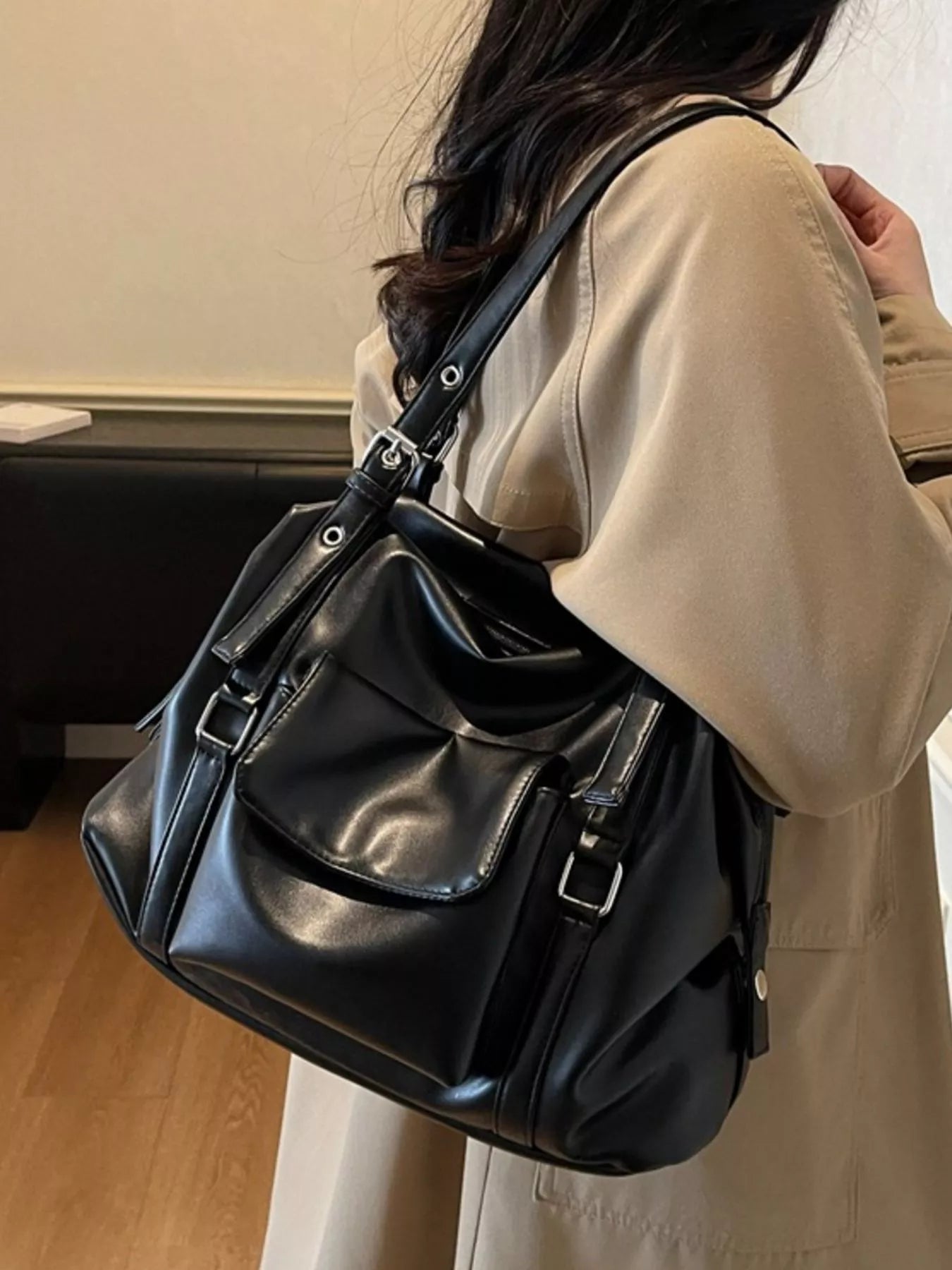 Sarah Express Large Multi Pocket Handbag - PU Leather Tote Bag with Organizer Compartments