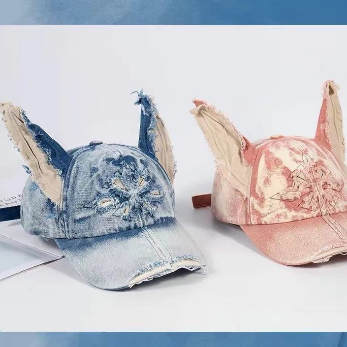 Sarah Express Women's Doberman Graphic Baseball Cap Distressed Denim Adjustable Hat Casual Streetwear