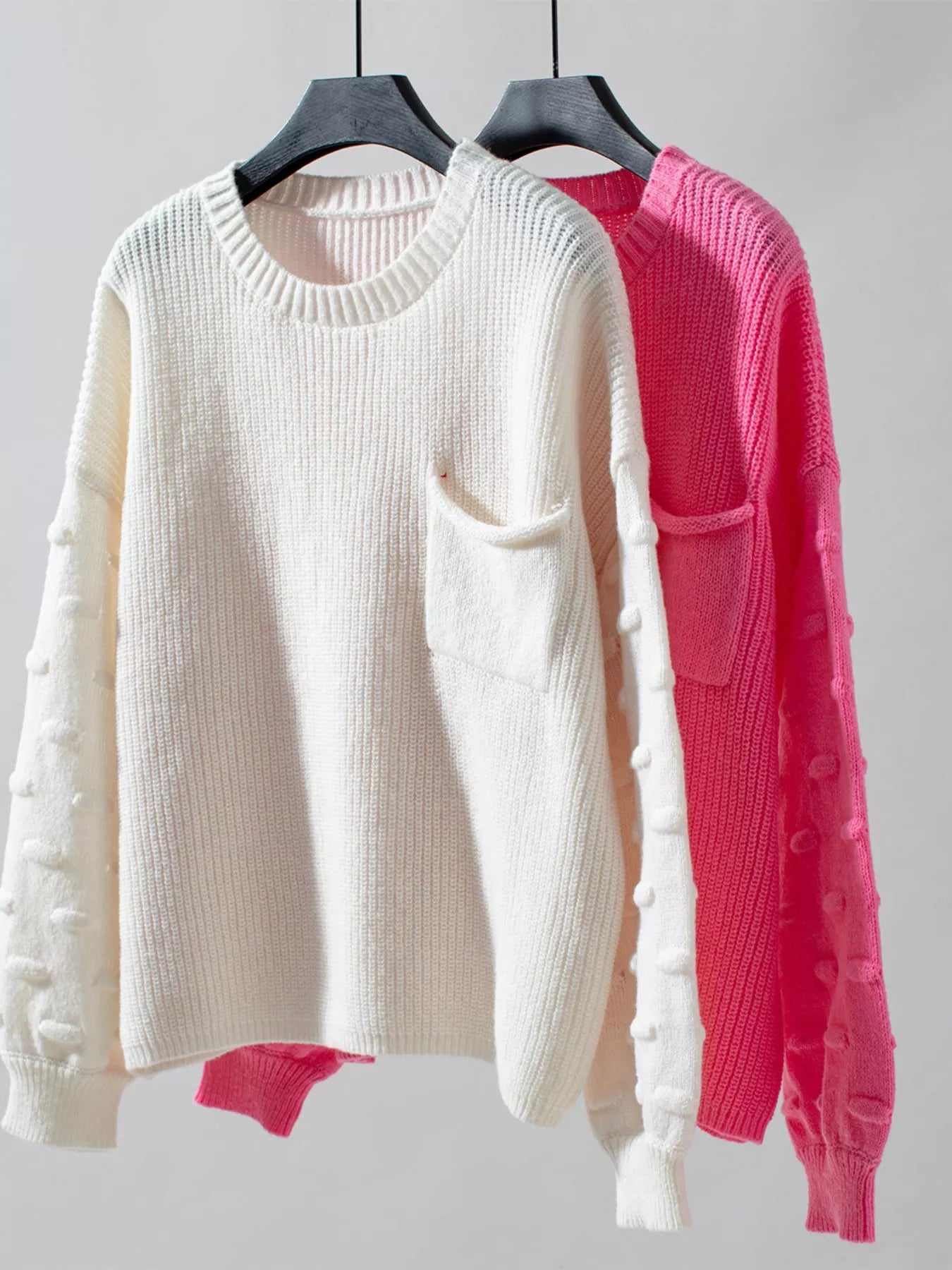 Sarah Express Women's Pocket Detail Round Neck Sweater