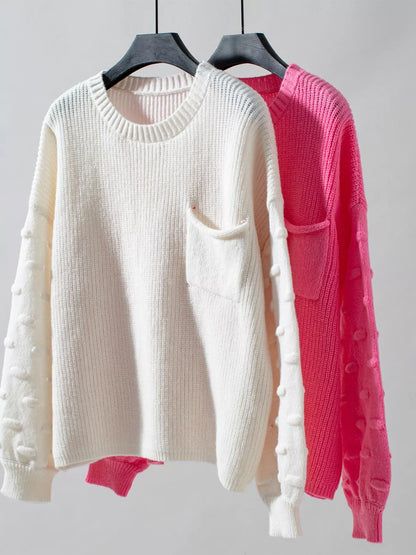 Sarah Express Women's Pocket Detail Round Neck Sweater