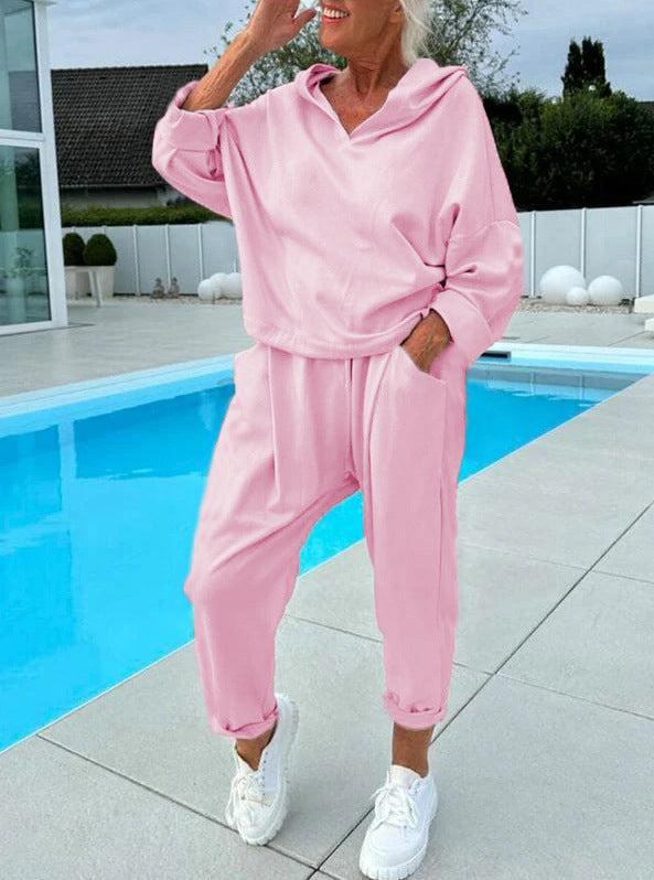 Sarah Express Women's Hooded Sweatshirt Two-Piece Matching Set Loungewear Athleisure