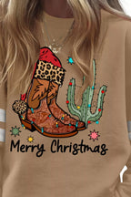 Sarah Express Women's Merry Christmas Cowboy Boot Cactus Casual Sweatshirt