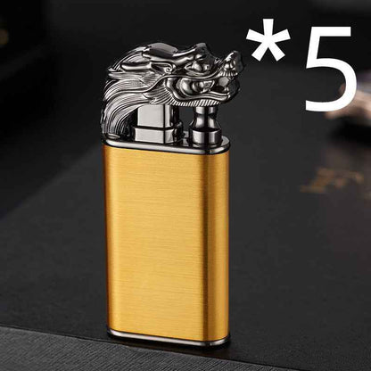 Sarah Express Blue Flame Metal Lighter - Windproof Butane Lighter with Dolphin Dragon Design Gold faucet 5PCS