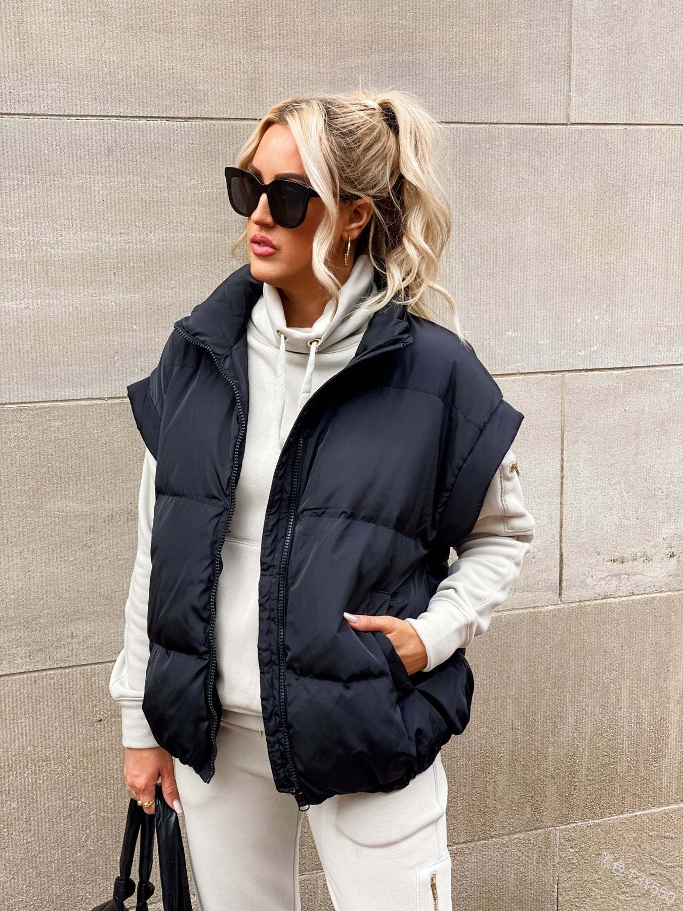 Sarah Express Cotton Padded Puffer Vest Stand Collar Zipper Pockets Sleeveless